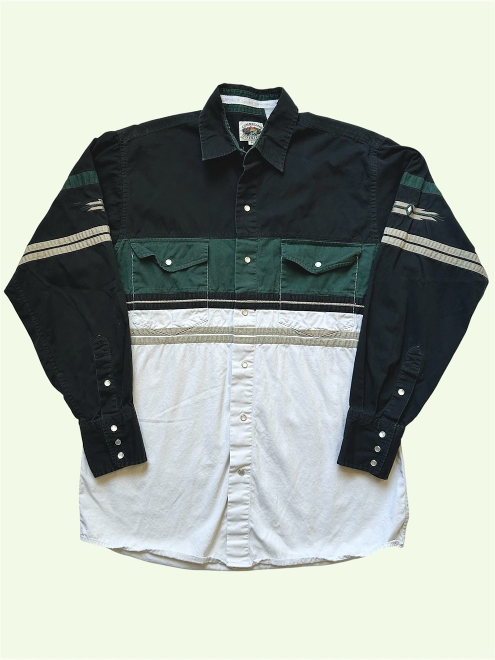 Vintage 90s Cumberland Outfitters Southwest Aztec Colorblock Pearl Snap Medium